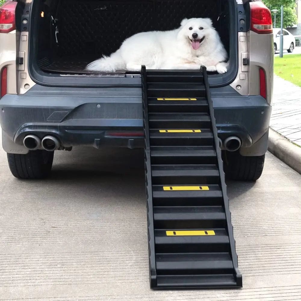 Folding Dog Car Ramp for Small & Large Dogs, Portable Lightweight Pet Ramp with Steps for SUVs, Trucks, Beds & Couches, Supports up to 165 lbs