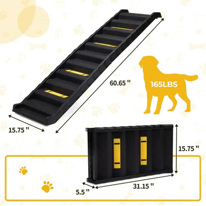 Folding Dog Car Ramp for Small & Large Dogs, Portable Lightweight Pet Ramp with Steps for SUVs, Trucks, Beds & Couches, Supports up to 165 lbs