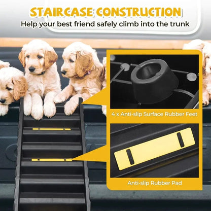 Folding Dog Car Ramp for Small & Large Dogs, Portable Lightweight Pet Ramp with Steps for SUVs, Trucks, Beds & Couches, Supports up to 165 lbs