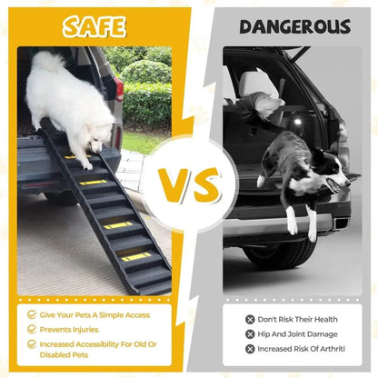 Folding Dog Car Ramp for Small & Large Dogs, Portable Lightweight Pet Ramp with Steps for SUVs, Trucks, Beds & Couches, Supports up to 165 lbs
