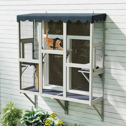 Weatherproof Wooden Outdoor Window Cat Catio with Rainproof Cover, Spacious Enclosure for Safe Fresh-Air Lounging, for Patios, Gardens & Balconies