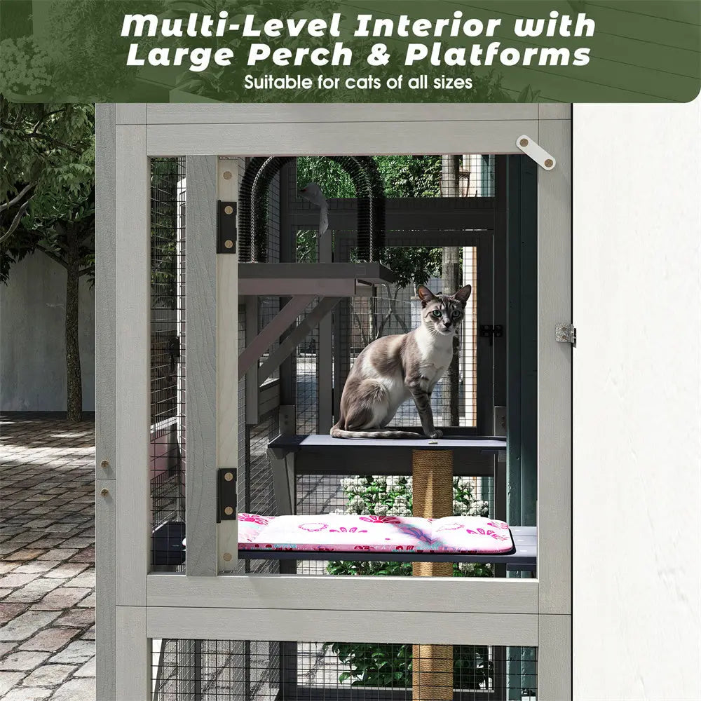 Weatherproof Wooden Outdoor Window Cat Catio with Rainproof Cover, Spacious Enclosure for Safe Fresh-Air Lounging, for Patios, Gardens & Balconies