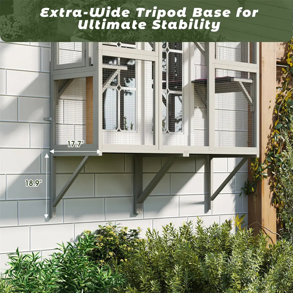 Weatherproof Wooden Outdoor Window Cat Catio with Rainproof Cover, Spacious Enclosure for Safe Fresh-Air Lounging, for Patios, Gardens & Balconies