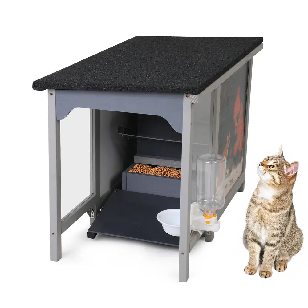 Weatherproof Outdoor Cat Feeder for Stray & Feral Cats, 3 Gallon Pet Food Station with Pedal-Operated Tray, for Porches, Patios, Yards & All Weather