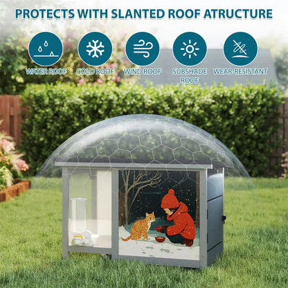 Weatherproof Outdoor Cat Feeder for Stray & Feral Cats, 3 Gallon Pet Food Station with Pedal-Operated Tray, for Porches, Patios, Yards & All Weather