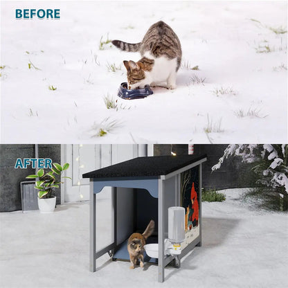 Weatherproof Outdoor Cat Feeder for Stray & Feral Cats, 3 Gallon Pet Food Station with Pedal-Operated Tray, for Porches, Patios, Yards & All Weather