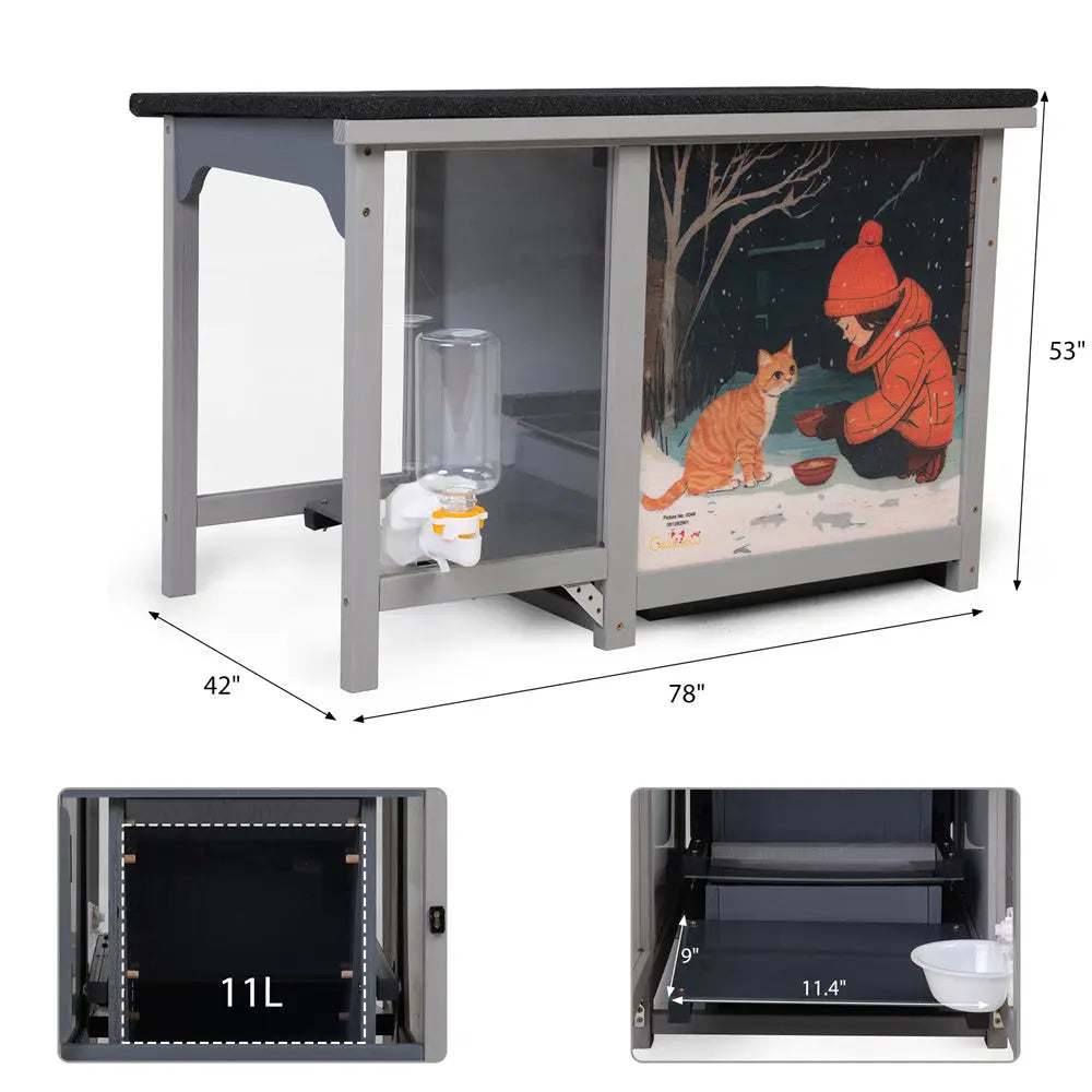 Weatherproof Outdoor Cat Feeder for Stray & Feral Cats, 3 Gallon Pet Food Station with Pedal-Operated Tray, for Porches, Patios, Yards & All Weather