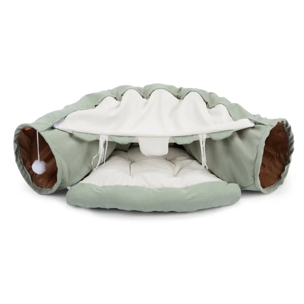 Collapsible Cat Tunnel Bed for Indoor Cats, Small Dogs & Rabbits, 2-in-1 Play Tunnel with Cozy Bed, Crinkle Sound Paper, Non-Slip, for Hide & Seek and Naps