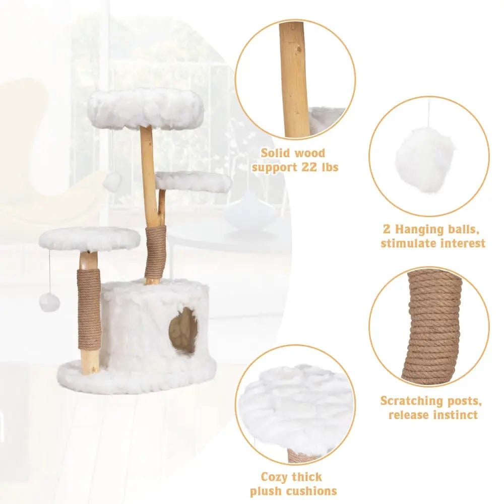 Cloud Cat Tree Tower for Indoor Cats, 42 Inch Multi-Level Cat Climbing Tower with Scratching Posts & Perches, Cute Cat Furniture for Play & Rest