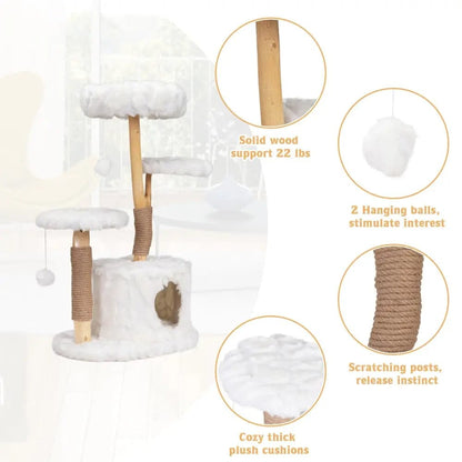 Cloud Cat Tree Tower for Indoor Cats, 42 Inch Multi-Level Cat Climbing Tower with Scratching Posts & Perches, Cute Cat Furniture for Play & Rest