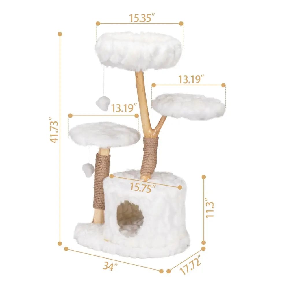 Cloud Cat Tree Tower for Indoor Cats, 42 Inch Multi-Level Cat Climbing Tower with Scratching Posts & Perches, Cute Cat Furniture for Play & Rest