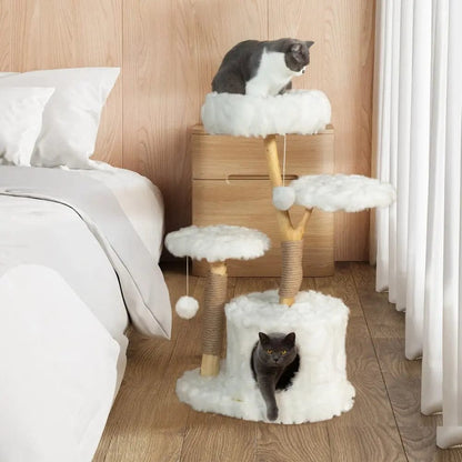 Cloud Cat Tree Tower for Indoor Cats, 42 Inch Multi-Level Cat Climbing Tower with Scratching Posts & Perches, Cute Cat Furniture for Play & Rest