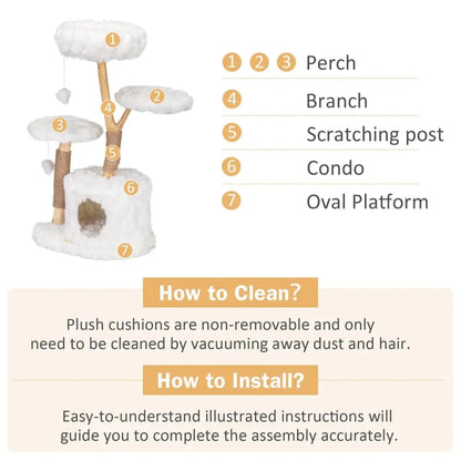 Cloud Cat Tree Tower for Indoor Cats, 42 Inch Multi-Level Cat Climbing Tower with Scratching Posts & Perches, Cute Cat Furniture for Play & Rest