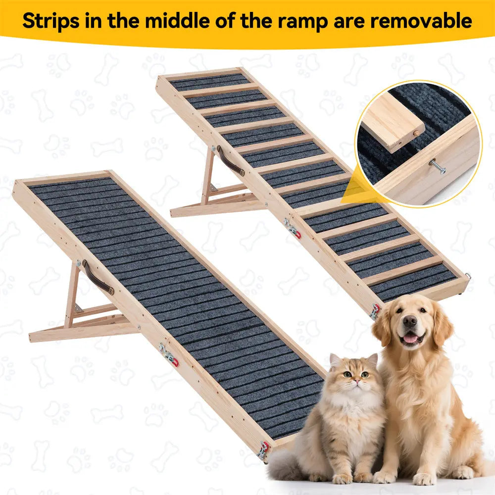 Long Portable Wooden Dog Ramp for Cars, SUVs, Furniture & Porches, 55 Inch Non-Slip Folding Pet Ramp for Small, Large & Senior Dogs, No Assembly