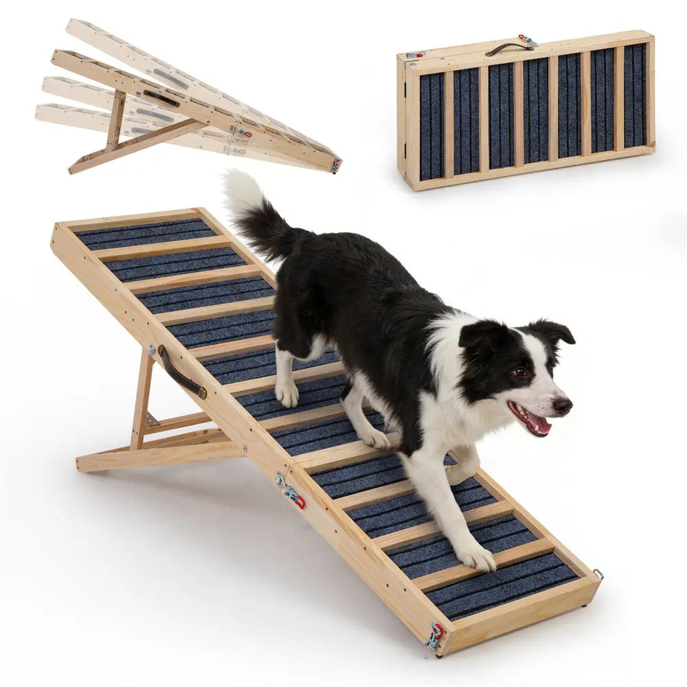 Long Portable Wooden Dog Ramp for Cars, SUVs, Furniture & Porches, 55 Inch Non-Slip Folding Pet Ramp for Small, Large & Senior Dogs, No Assembly
