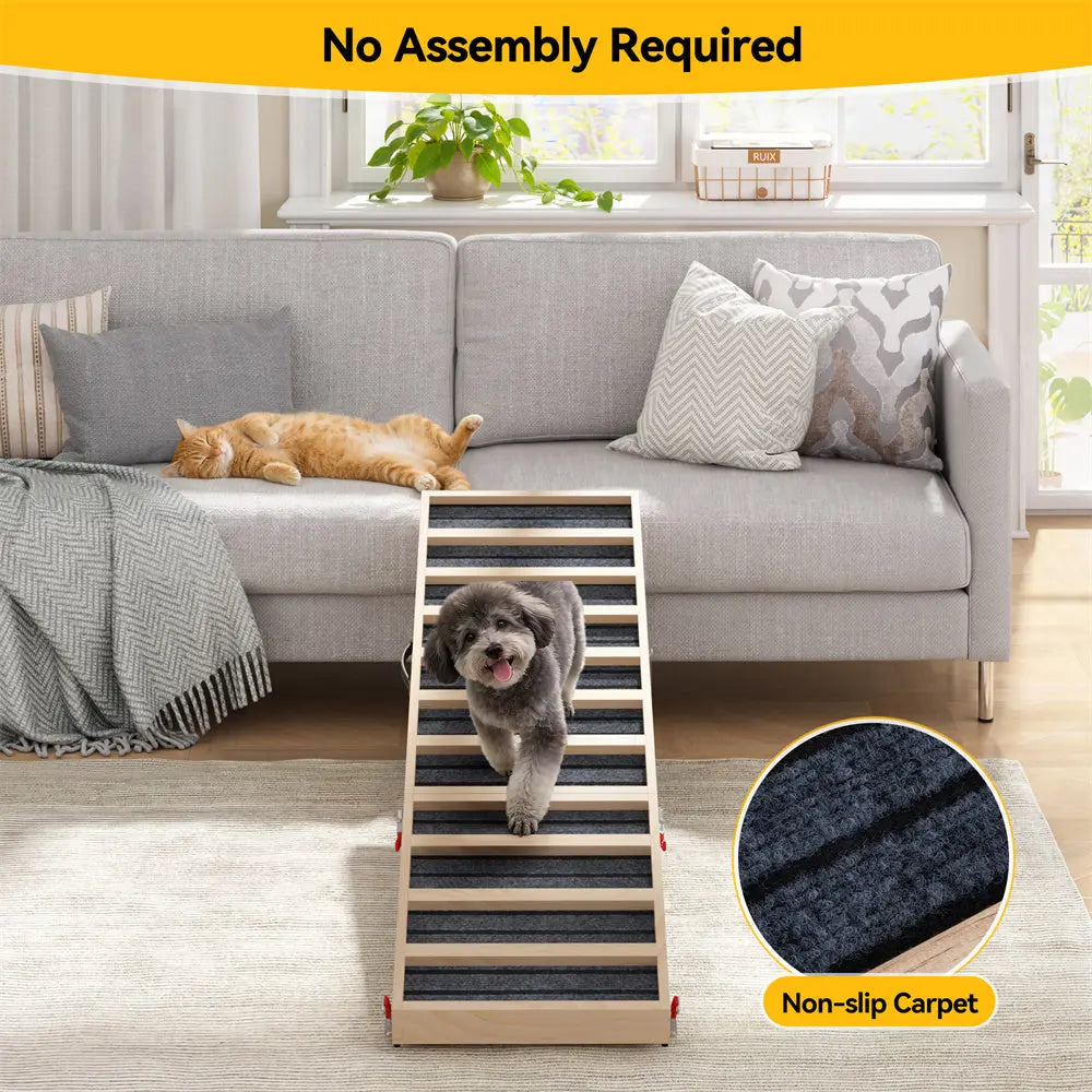 Long Portable Wooden Dog Ramp for Cars, SUVs, Furniture & Porches, 55 Inch Non-Slip Folding Pet Ramp for Small, Large & Senior Dogs, No Assembly