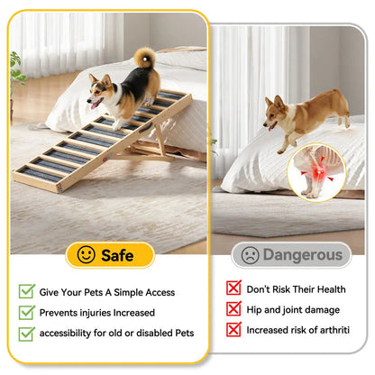 Long Portable Wooden Dog Ramp for Cars, SUVs, Furniture & Porches, 55 Inch Non-Slip Folding Pet Ramp for Small, Large & Senior Dogs, No Assembly