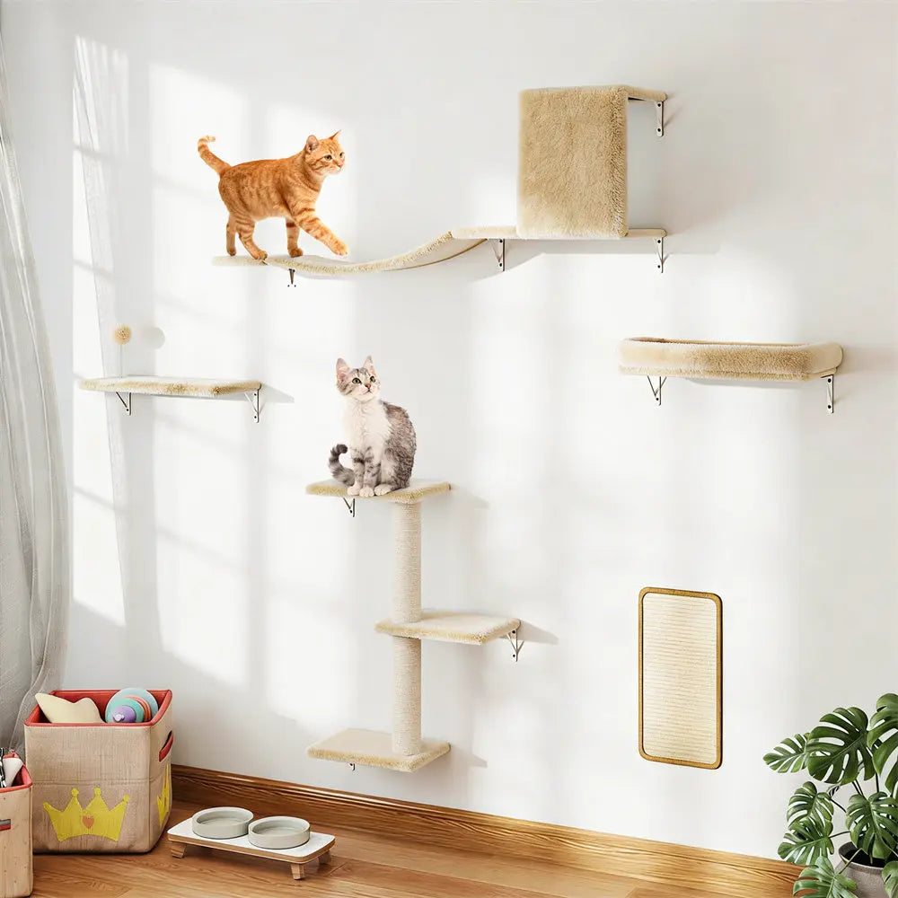 Wall-Mounted Cat Activity Set for Indoor Cats, 5-Piece Climbing Shelves & Perches, Space-Saving Cat Wall Furniture for Jumping, Lounging & Exercise