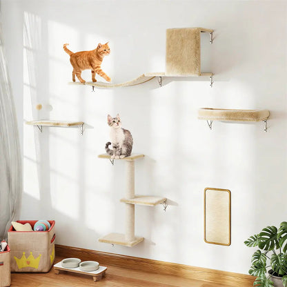 Wall-Mounted Cat Activity Set for Indoor Cats, 5-Piece Climbing Shelves & Perches, Space-Saving Cat Wall Furniture for Jumping, Lounging & Exercise