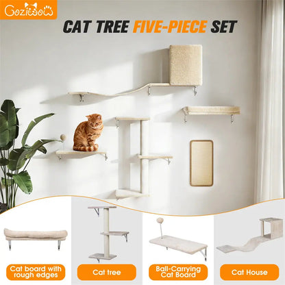 Wall-Mounted Cat Activity Set for Indoor Cats, 5-Piece Climbing Shelves & Perches, Space-Saving Cat Wall Furniture for Jumping, Lounging & Exercise