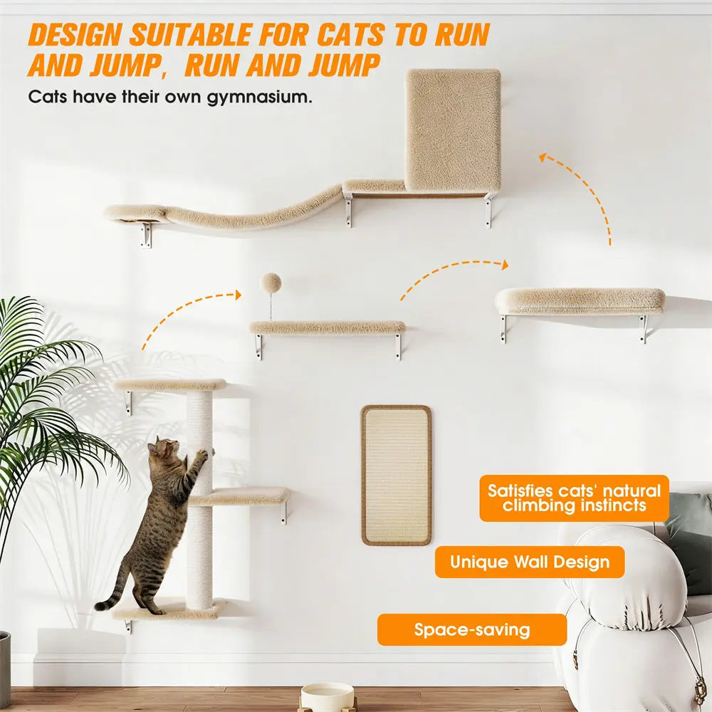 Wall-Mounted Cat Activity Set for Indoor Cats, 5-Piece Climbing Shelves & Perches, Space-Saving Cat Wall Furniture for Jumping, Lounging & Exercise