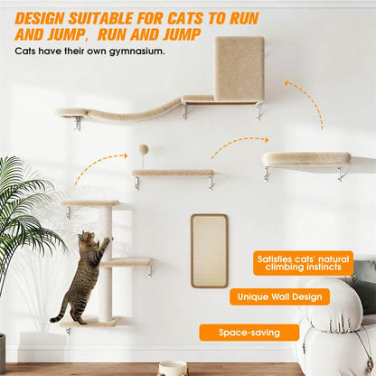 Wall-Mounted Cat Activity Set for Indoor Cats, 5-Piece Climbing Shelves & Perches, Space-Saving Cat Wall Furniture for Jumping, Lounging & Exercise
