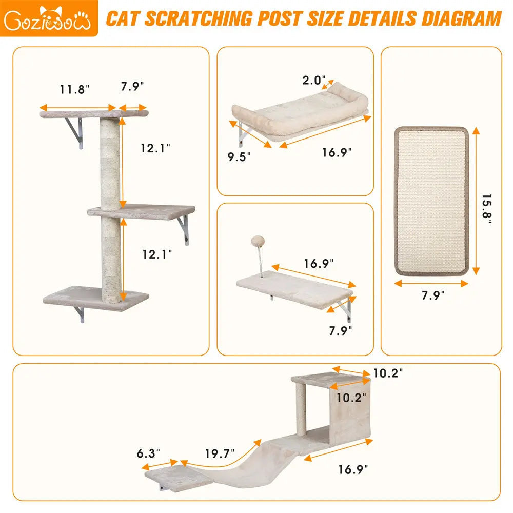 Wall-Mounted Cat Activity Set for Indoor Cats, 5-Piece Climbing Shelves & Perches, Space-Saving Cat Wall Furniture for Jumping, Lounging & Exercise