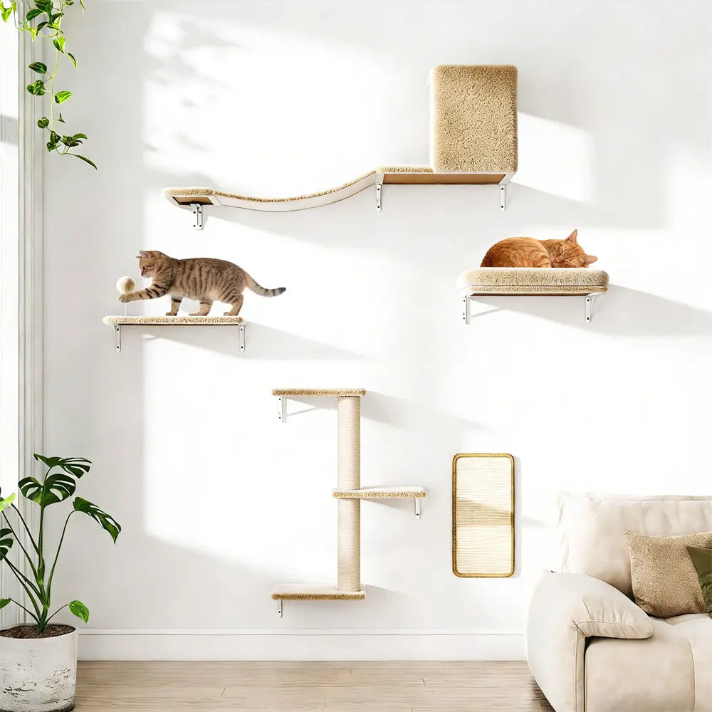 Wall-Mounted Cat Activity Set for Indoor Cats, 5-Piece Climbing Shelves & Perches, Space-Saving Cat Wall Furniture for Jumping, Lounging & Exercise