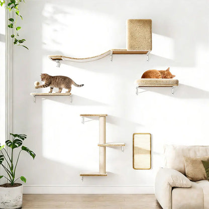 Wall-Mounted Cat Activity Set for Indoor Cats, 5-Piece Climbing Shelves & Perches, Space-Saving Cat Wall Furniture for Jumping, Lounging & Exercise