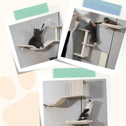 Wall-Mounted Cat Activity Set for Indoor Cats, 5-Piece Climbing Shelves & Perches, Space-Saving Cat Wall Furniture for Jumping, Lounging & Exercise