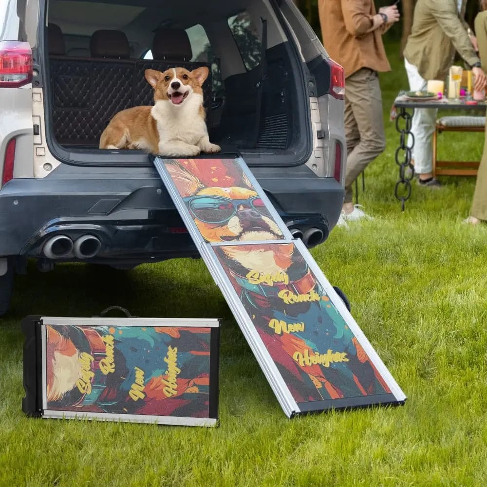 Telescoping Aluminum Dog Ramp for Cars, SUVs & Couches, 63 Inch Extendable Non-Slip Pet Ramp for Large & Senior Dogs, Portable Travel Ramp, 330 lbs