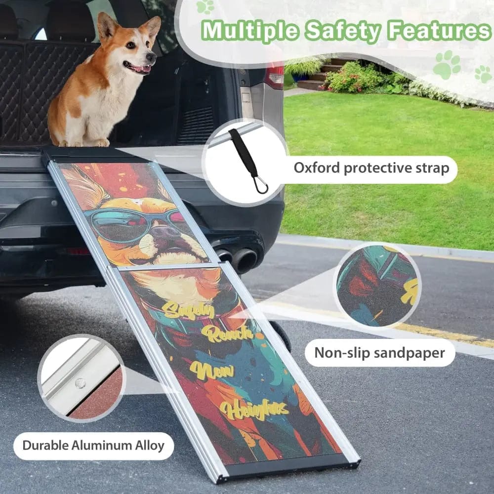 Telescoping Aluminum Dog Ramp for Cars, SUVs & Couches, 63 Inch Extendable Non-Slip Pet Ramp for Large & Senior Dogs, Portable Travel Ramp, 330 lbs