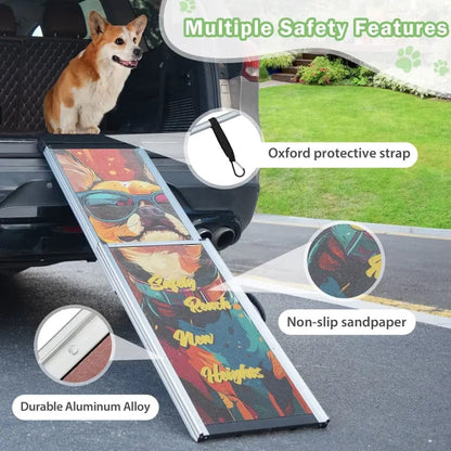 Telescoping Aluminum Dog Ramp for Cars, SUVs & Couches, 63 Inch Extendable Non-Slip Pet Ramp for Large & Senior Dogs, Portable Travel Ramp, 330 lbs