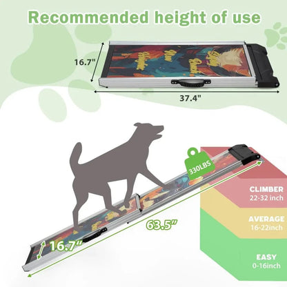 Telescoping Aluminum Dog Ramp for Cars, SUVs & Couches, 63 Inch Extendable Non-Slip Pet Ramp for Large & Senior Dogs, Portable Travel Ramp, 330 lbs