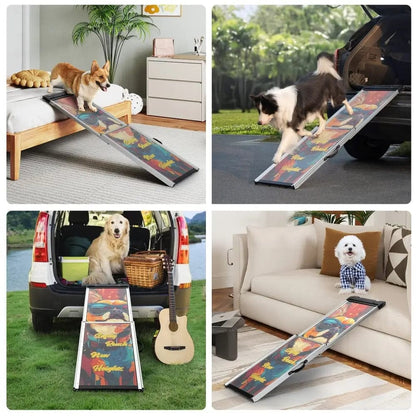 Telescoping Aluminum Dog Ramp for Cars, SUVs & Couches, 63 Inch Extendable Non-Slip Pet Ramp for Large & Senior Dogs, Portable Travel Ramp, 330 lbs