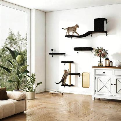 Wall-Mounted Cat Activity Set for Indoor Cats, 5-Piece Climbing Shelves & Perches, Space-Saving Cat Wall Furniture for Jumping, Lounging & Exercise