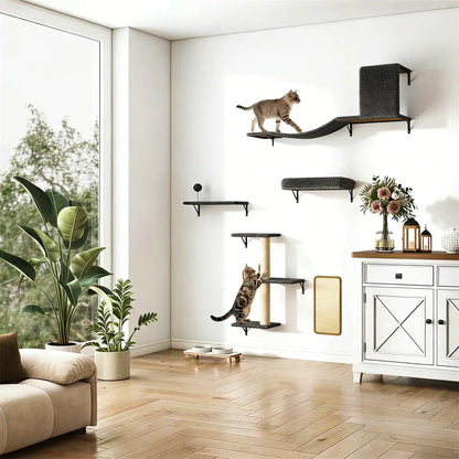 Wall-Mounted Cat Activity Set for Indoor Cats, 5-Piece Climbing Shelves & Perches, Space-Saving Cat Wall Furniture for Jumping, Lounging & Exercise
