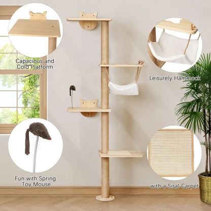 Modern Wall Mounted Cat Climbing Tree for Indoor Cats, Multi-Level Space-Saving Cat Wall Tower with Perches, for Apartments, Living Rooms & Cat Rooms