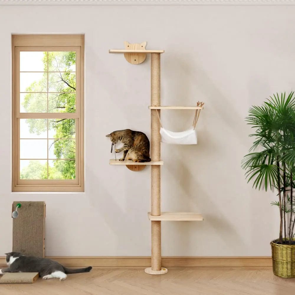 Modern Wall Mounted Cat Climbing Tree for Indoor Cats, Multi-Level Space-Saving Cat Wall Tower with Perches, for Apartments, Living Rooms & Cat Rooms