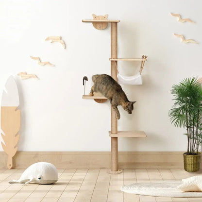 Modern Wall Mounted Cat Climbing Tree for Indoor Cats, Multi-Level Space-Saving Cat Wall Tower with Perches, for Apartments, Living Rooms & Cat Rooms