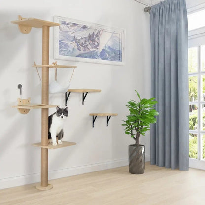 Modern Wall Mounted Cat Climbing Tree for Indoor Cats, Multi-Level Space-Saving Cat Wall Tower with Perches, for Apartments, Living Rooms & Cat Rooms