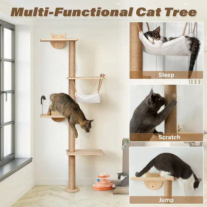 Modern Wall Mounted Cat Climbing Tree for Indoor Cats, Multi-Level Space-Saving Cat Wall Tower with Perches, for Apartments, Living Rooms & Cat Rooms