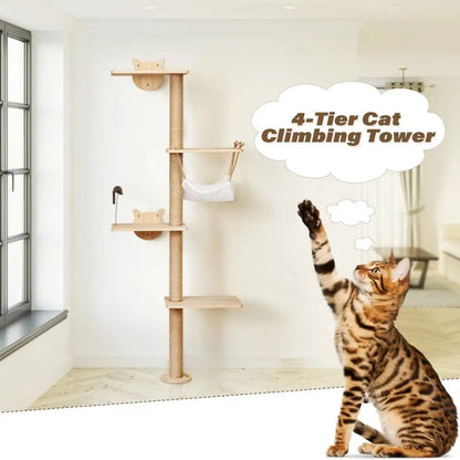 Modern Wall Mounted Cat Climbing Tree for Indoor Cats, Multi-Level Space-Saving Cat Wall Tower with Perches, for Apartments, Living Rooms & Cat Rooms