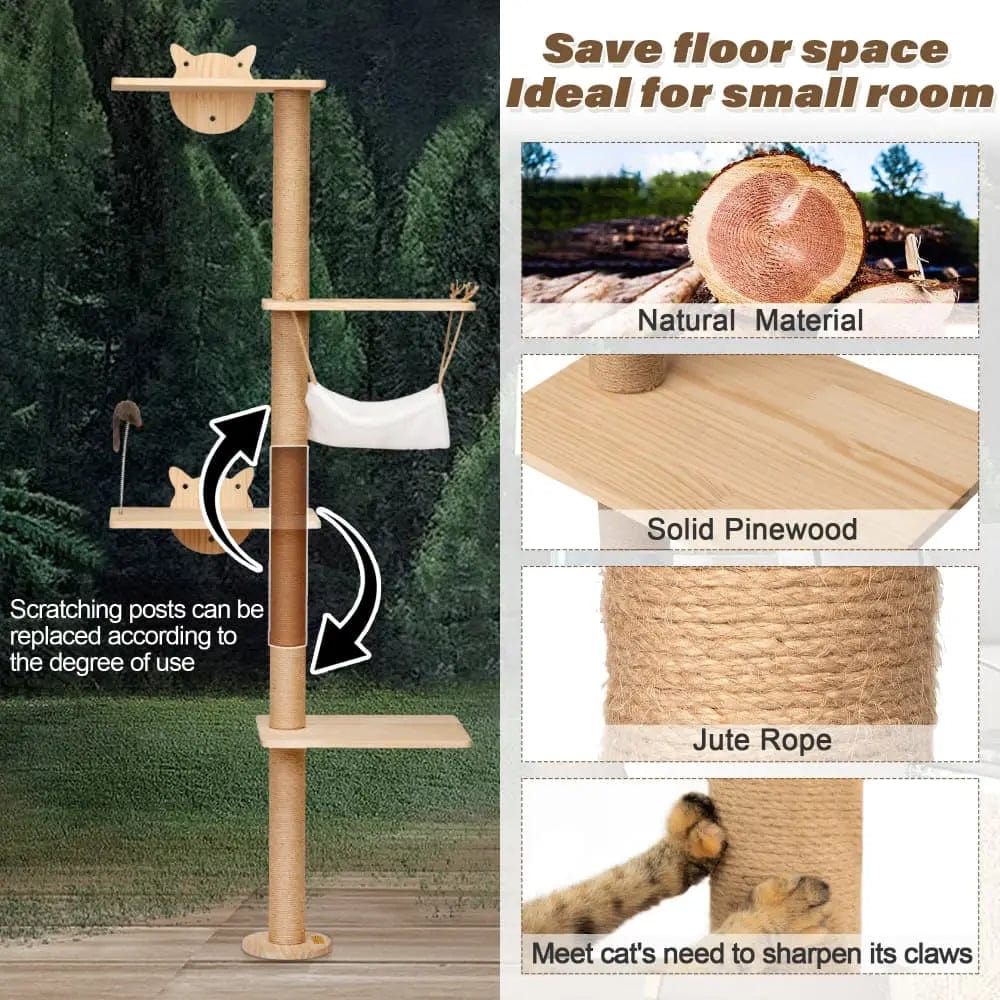 Modern Wall Mounted Cat Climbing Tree for Indoor Cats, Multi-Level Space-Saving Cat Wall Tower with Perches, for Apartments, Living Rooms & Cat Rooms