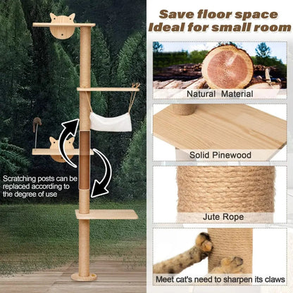 Modern Wall Mounted Cat Climbing Tree for Indoor Cats, Multi-Level Space-Saving Cat Wall Tower with Perches, for Apartments, Living Rooms & Cat Rooms
