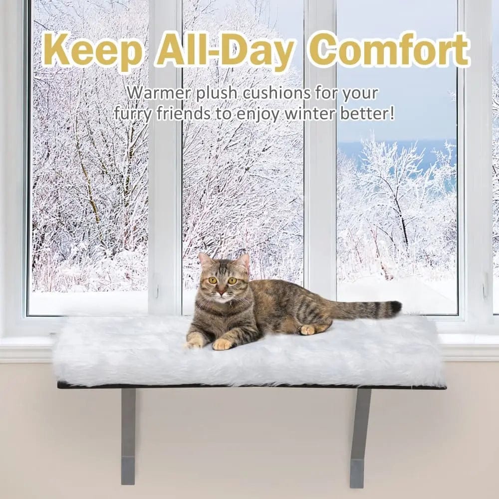 Cat Window Perch Bed for Indoor Cats, Cushioned Sunny Seat with Sturdy Metal Frame, Removable Washable Plush Cover, for Sunbathing, Bird Watching & Naps