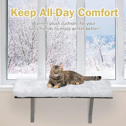 Cat Window Perch Bed for Indoor Cats, Cushioned Sunny Seat with Sturdy Metal Frame, Removable Washable Plush Cover, for Sunbathing, Bird Watching & Naps