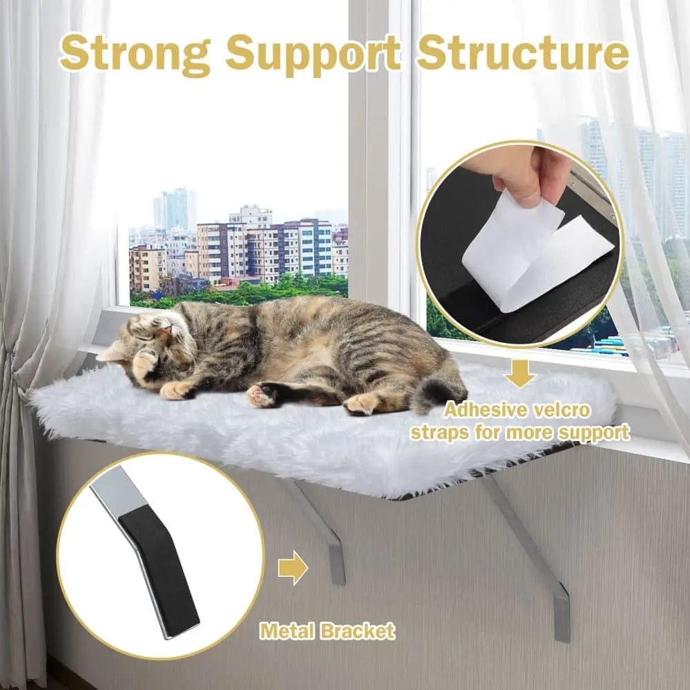 Cat Window Perch Bed for Indoor Cats, Cushioned Sunny Seat with Sturdy Metal Frame, Removable Washable Plush Cover, for Sunbathing, Bird Watching & Naps