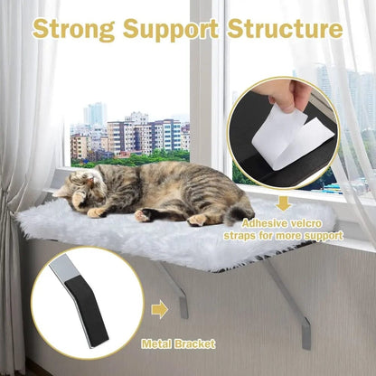 Cat Window Perch Bed for Indoor Cats, Cushioned Sunny Seat with Sturdy Metal Frame, Removable Washable Plush Cover, for Sunbathing, Bird Watching & Naps