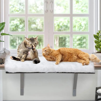 Cat Window Perch Bed for Indoor Cats, Cushioned Sunny Seat with Sturdy Metal Frame, Removable Washable Plush Cover, for Sunbathing, Bird Watching & Naps